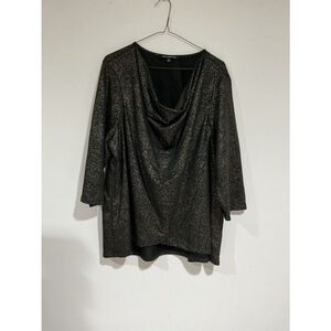 Woman’s Zac + Rachel Woman 2XL Black-gold Shimmer 3/4 Sleeve Drop Neck Blouse